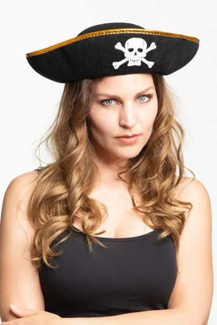 Piratenhoed Goud Zwart van Partychimp koop je bij Partywinkel