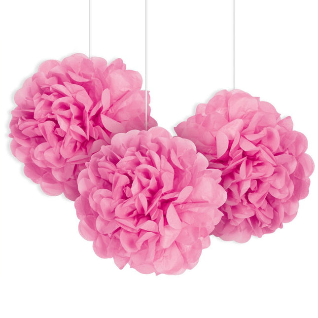 Pompon Roze 20cm 3st van Unique koop je bij Partywinkel