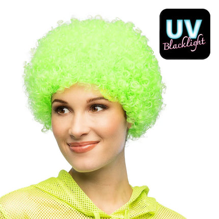 Pruik Curly neongroen UV van Boland koop je bij Partywinkel