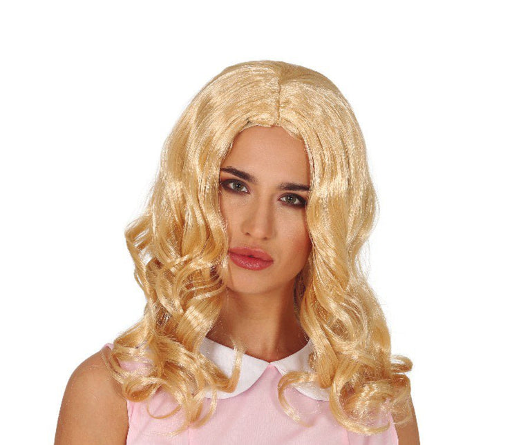 Pruik Lang Haar Blond Krul van Fiestas Guirca koop je bij Partywinkel