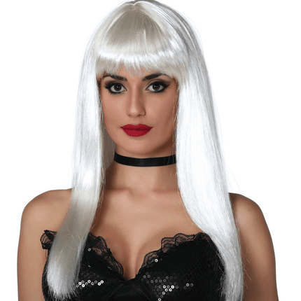 Pruik Lang Haar Wit Pony van Fiestas Guirca koop je bij Partywinkel