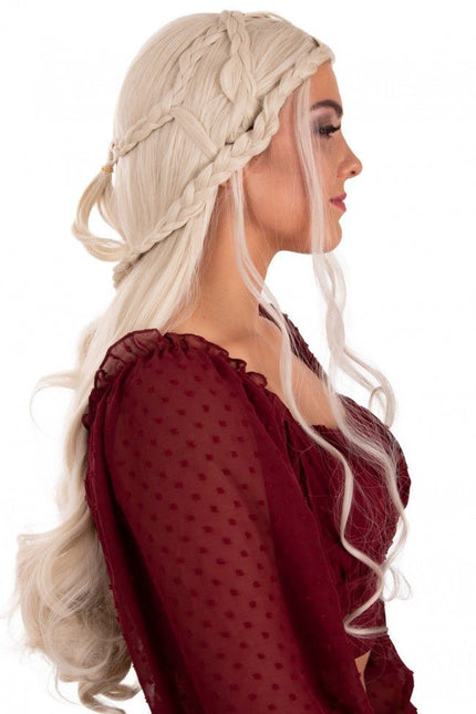 Pruik Queen Dainerys Lang Met Vlechten Blond van PartyXplosion koop je bij Partywinkel