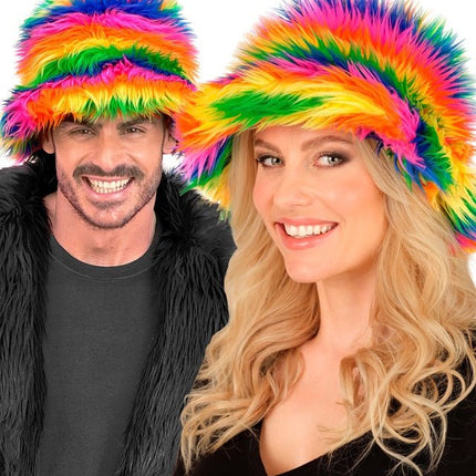 Regenboog Bucket Hat Pluche van Widmann koop je bij Partywinkel