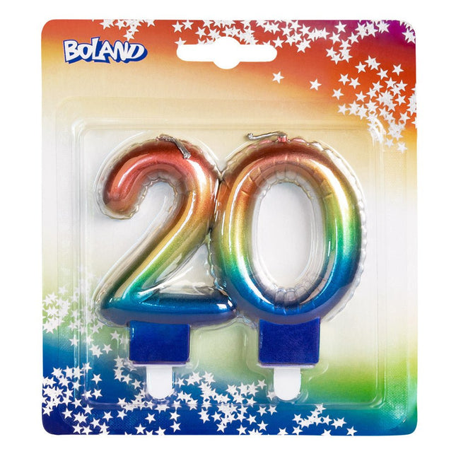 Regenboog Kaars 20 Jaar 8cm van Boland koop je bij Partywinkel