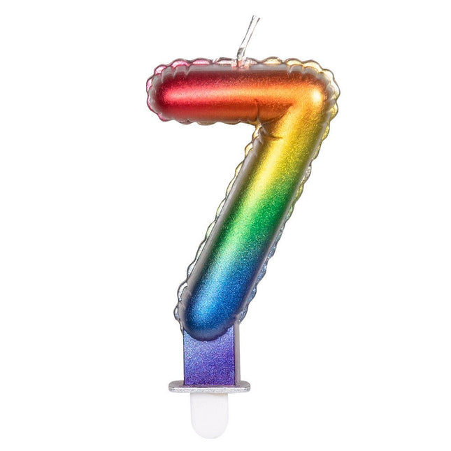 Regenboog Kaars 7 Jaar 8cm van Boland koop je bij Partywinkel