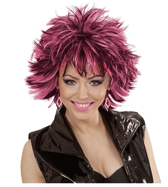 Rocker Pruik Zwart Roze van Widmann koop je bij Partywinkel