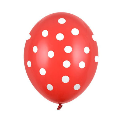 Rode Ballonnen Witte Stipjes 30cm 6st van Partydeco koop je bij Partywinkel
