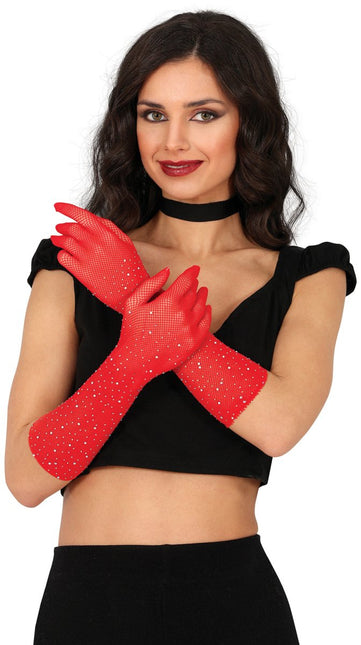 Rode Handschoenen Glitters 30cm van Fiestas Guirca koop je bij Partywinkel