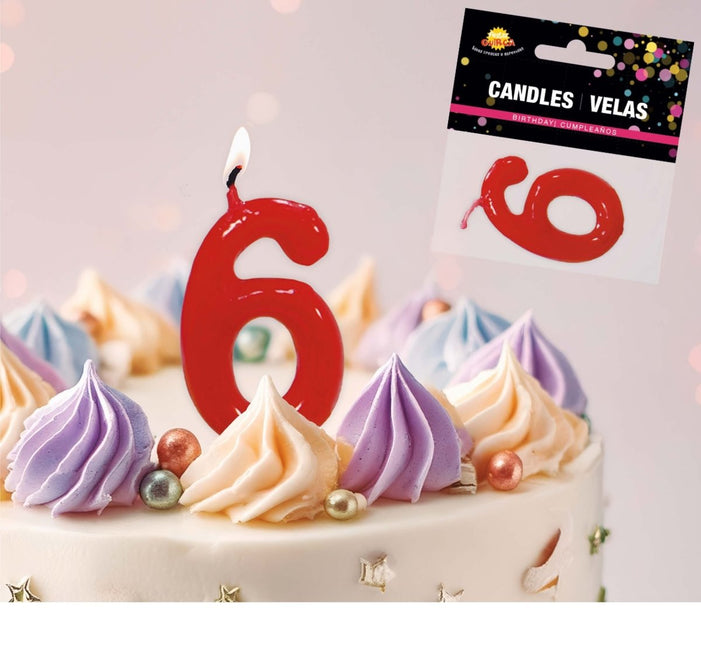 Rode Kaars 6 Jaar 5,5cm van Fiestas Guirca koop je bij Partywinkel