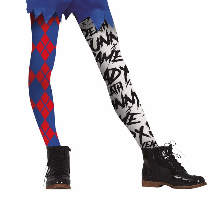 Rood Blauwe Halloween Legging Harley Quin Kind van Fiestas Guirca koop je bij Partywinkel