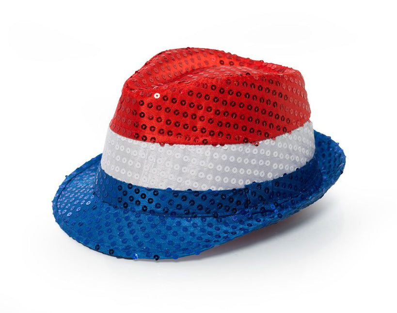 Rood Wit Blauwe Hoed Pailletten Met Licht van Partychimp koop je bij Partywinkel