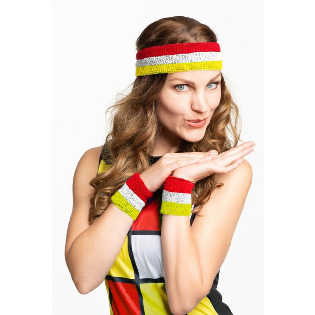 Rood Wit Gele Zweetbandjes 3 delig van Partychimp koop je bij Partywinkel