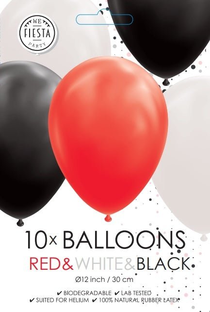 Rood Wit Zwarte Ballonnen 30cm 10st van WeFiesta koop je bij Partywinkel