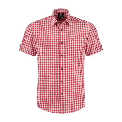 Rood Witte Blouse Heren Korte Mouw Geruit van Haus Huberts koop je bij Partywinkel