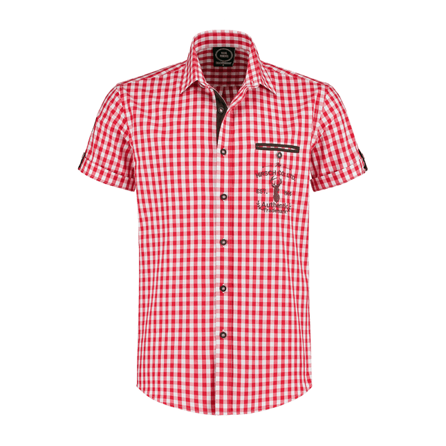 Rood Witte Blouse Heren Korte Mouw Traditioneel Geruit van Haus Huberts koop je bij Partywinkel