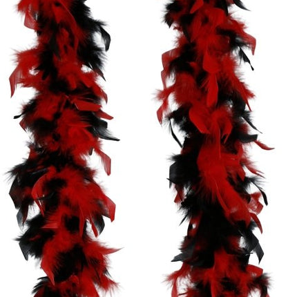 Rood Zwarte Boa Veren 80gr van Fiestas Guirca koop je bij Partywinkel