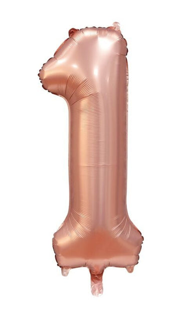 Rose Goud Cijfer Ballon 1 Jaar Glans 86cm van WeFiesta koop je bij Partywinkel