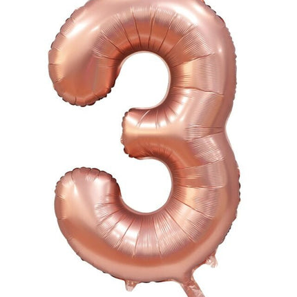 Rose Goud Cijfer Ballon 3 Jaar Glans 86cm van WeFiesta koop je bij Partywinkel