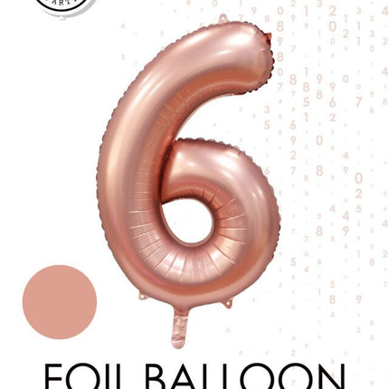 Rose Goud Cijfer Ballon 6 Jaar Glans 86cm van WeFiesta koop je bij Partywinkel