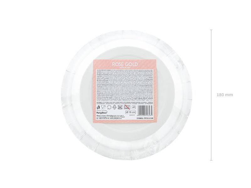 Rose Gouden Bordjes Karton 18cm 6st van Partydeco koop je bij Partywinkel