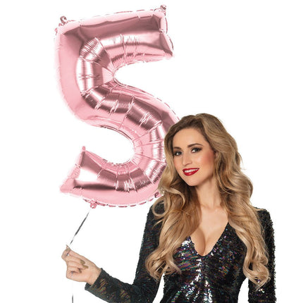 Rose Gouden Cijfer Ballon 5 Jaar 86cm van Boland koop je bij Partywinkel