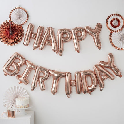Rose Gouden Happy Birthday Ballonnen Set 41cm van Ginger Ray koop je bij Partywinkel