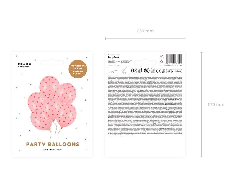 Roze Ballonnen Rode Hartjes 30cm 6st van Partydeco koop je bij Partywinkel