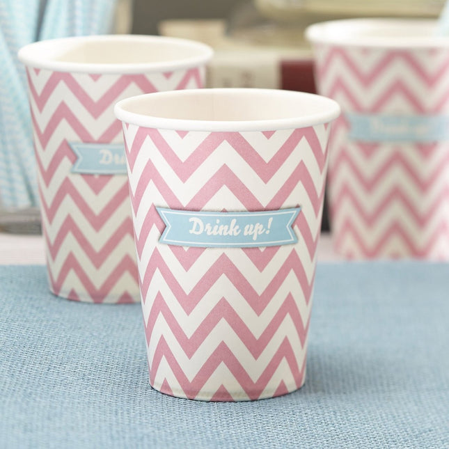 Roze Bekers Gestreept 266ml 8st van Ginger Ray koop je bij Partywinkel