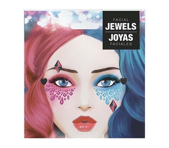 Roze Blauwe Gezicht Stickers Juwelen van Fiestas Guirca koop je bij Partywinkel