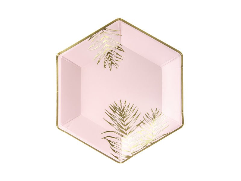Roze Borden Gouden Bladeren 23cm 6st van Partydeco koop je bij Partywinkel