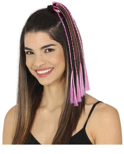 Roze Hair Extension Vlechten 35cm 3st van Fiestas Guirca koop je bij Partywinkel