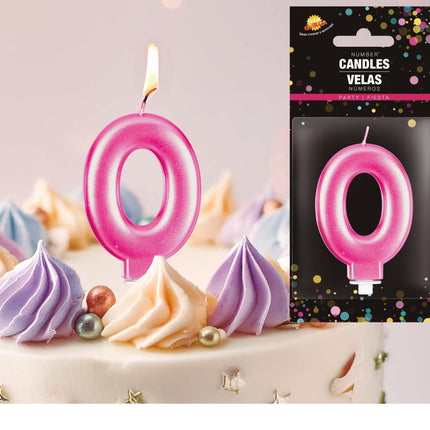 Roze Kaars 0 Jaar Metallic 8cm van Fiestas Guirca koop je bij Partywinkel
