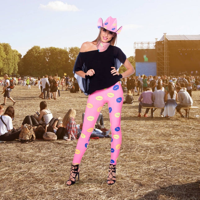 Roze Legging met lippen van Folat koop je bij Partywinkel