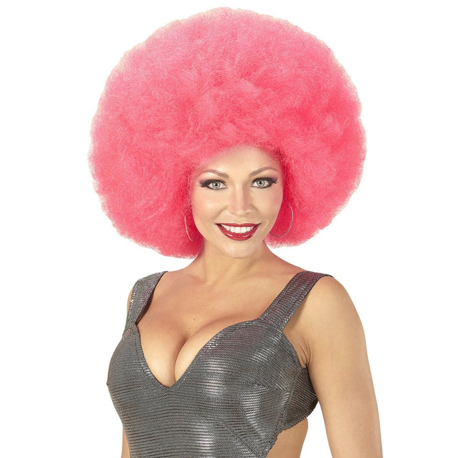 Roze Pruik Afro Extra Groot van Widmann koop je bij Partywinkel