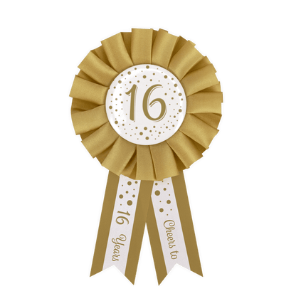 Rozet 16 Jaar Goud Wit 14cm van Paper Dreams koop je bij Partywinkel