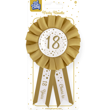 Rozet 18 Jaar Goud Wit 14cm van Paper Dreams koop je bij Partywinkel