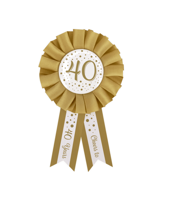 Rozet 40 Jaar Goud Wit 14cm van Paper Dreams koop je bij Partywinkel
