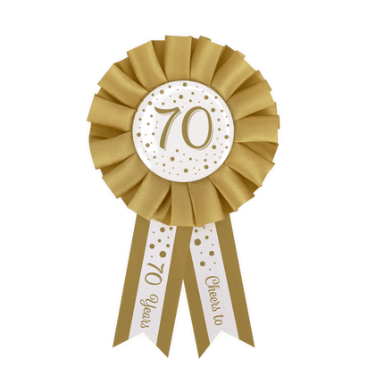 Rozet 70 Jaar Goud Wit 14cm van Paper Dreams koop je bij Partywinkel
