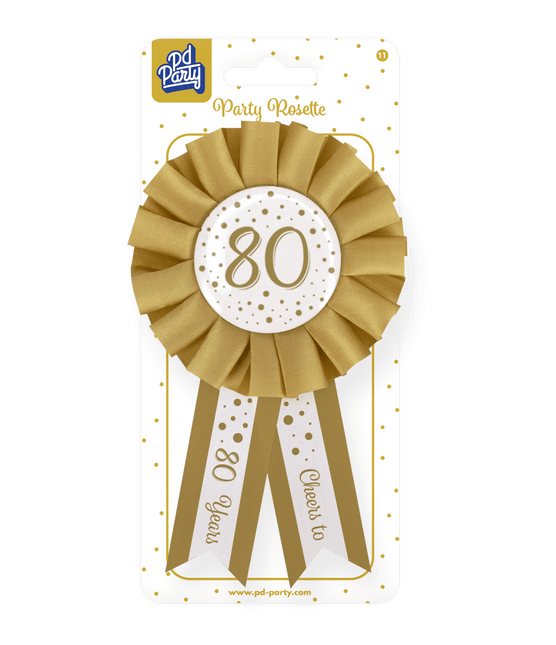 Rozet 80 Jaar Goud Wit 14cm van Paper Dreams koop je bij Partywinkel