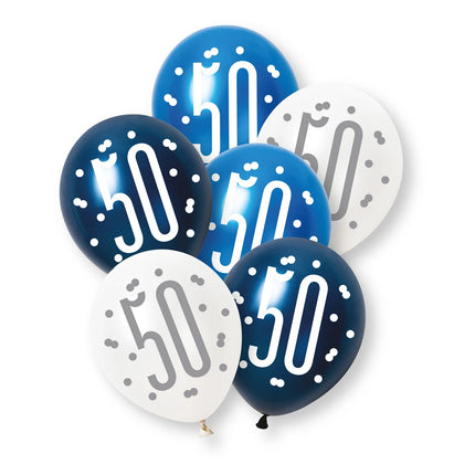 Balloner Blå Hvid 50 år 30cm 6stk