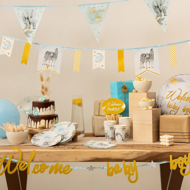 Safari Slinger Blauw Geboorte 6m van Haza Witbaard koop je bij Partywinkel