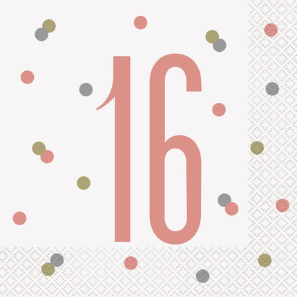 Servetten 16 Jaar Rose Goud 33cm16st van Unique koop je bij Partywinkel