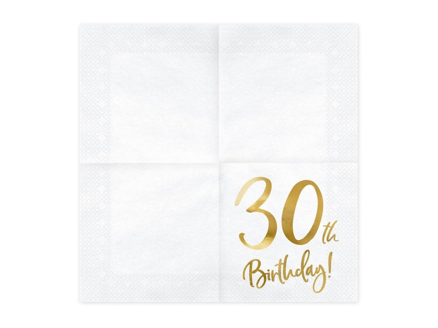 Servetten 30 Jaar Wit 33cm 20st van Partydeco koop je bij Partywinkel