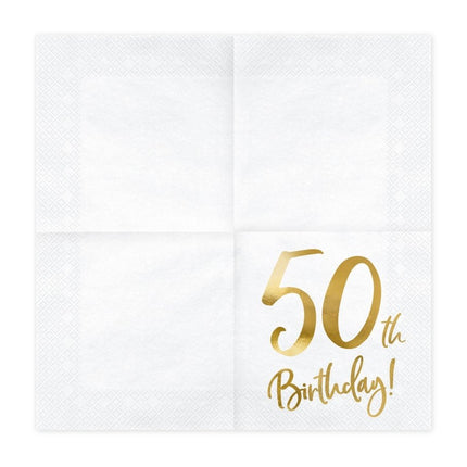 Servetten 50 Jaar Wit 33cm 20st van Partydeco koop je bij Partywinkel