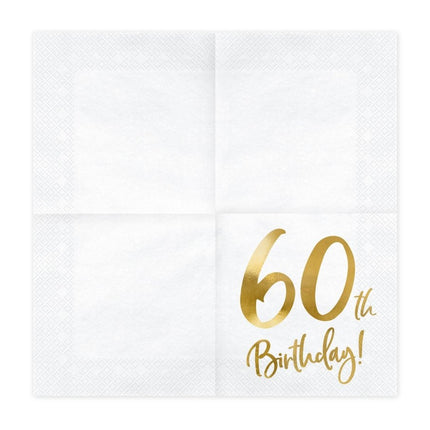 Servetten 60 Jaar Wit 33cm 20st van Partydeco koop je bij Partywinkel