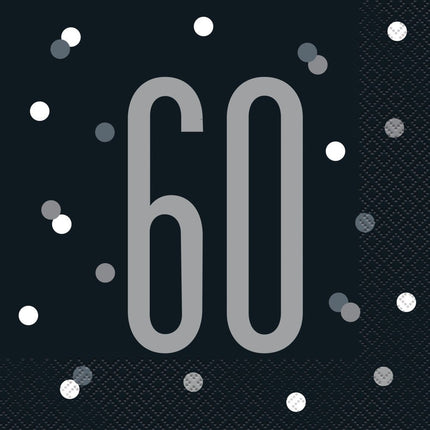 Servetten 60 Jaar Zwart 33cm 16st van Unique koop je bij Partywinkel