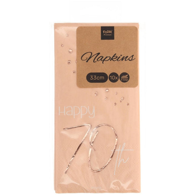 Servetten 70 Jaar Rose Goud 33cm 10st van Folat koop je bij Partywinkel