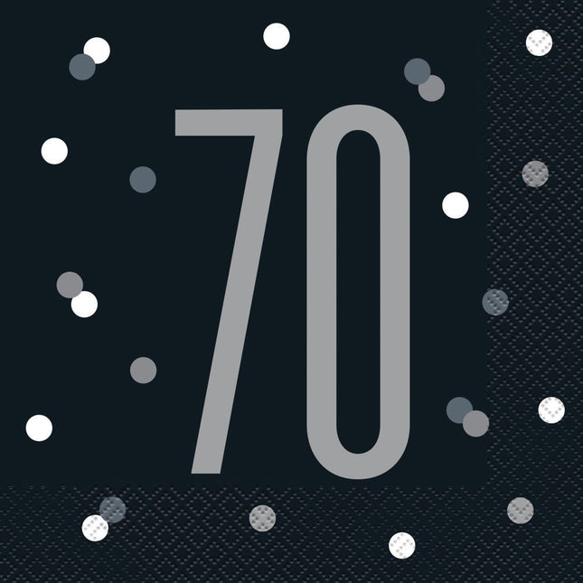 Servetten 70 Jaar Zwart 33cm 16st van Unique koop je bij Partywinkel