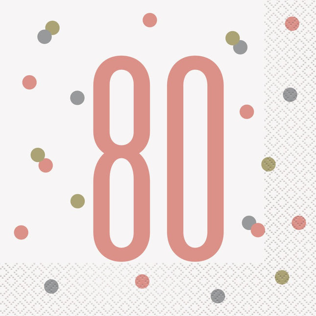 Servetten 80 Jaar Rose Goud 33cm16st van Unique koop je bij Partywinkel