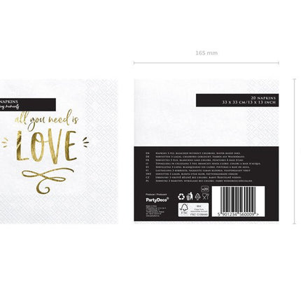 Servetten All You Need Is Love 33cm 20st van Partydeco koop je bij Partywinkel